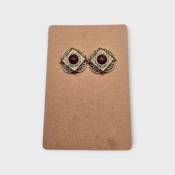 Red Burgundy Gold Victorian Style Vintage Earrings – 1928 Brand Jewelry - Picture 5 of 8